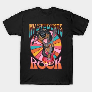 Fun colorful dachshund playing guitar for My students Rock T-Shirt